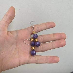 Purple and gold bead dangle earrings  costume jewelry